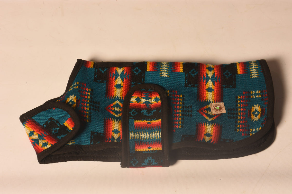 18-04-20 D2-033 CD - Turquoise Southwest Blanket Dog Coat